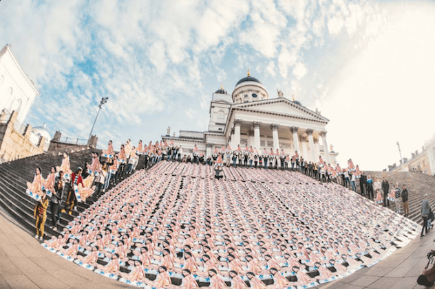 1,000 Nicki Minaj cutouts planted outside Helsinki Cathedral