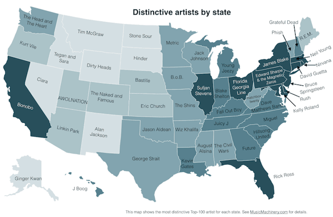 Who is the most popular musician in each US state?