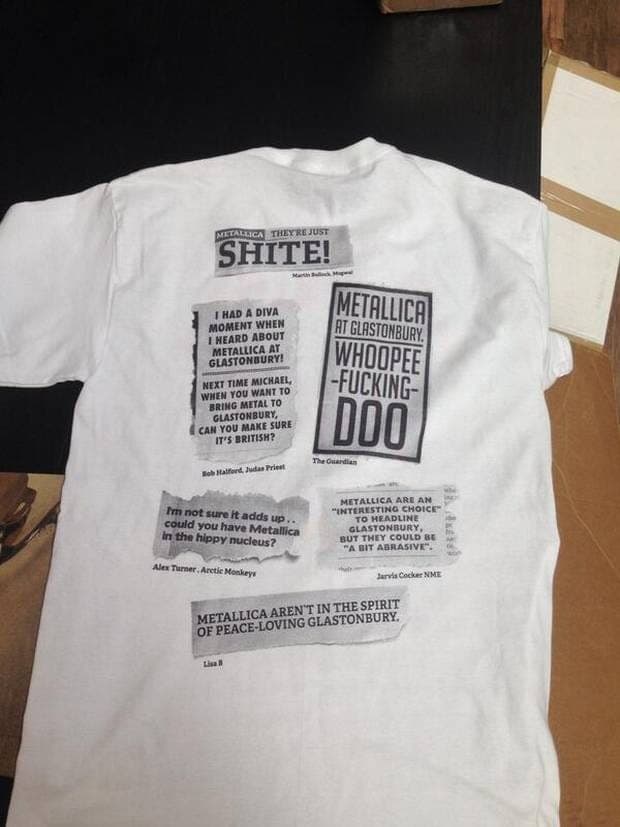 Metallica sold official 'Metallica are Shite' t-shirts at Glastonbury