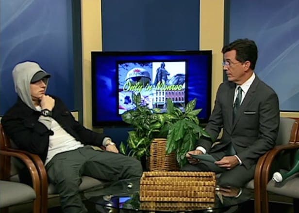 Watch Stephen Colbert interview Eminem on Michigan public access television