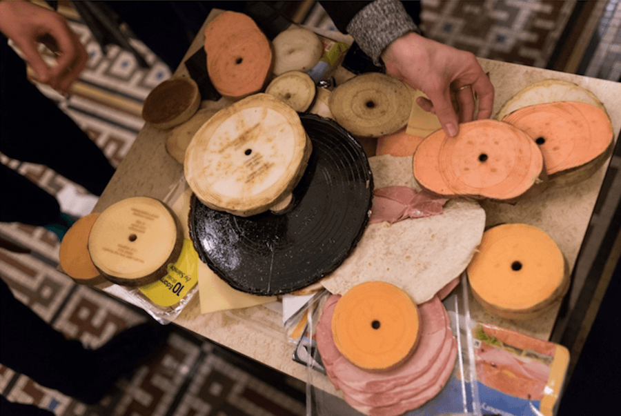 Matthew Herbert played a DJ set with records made out of cheese, eggplant and ham