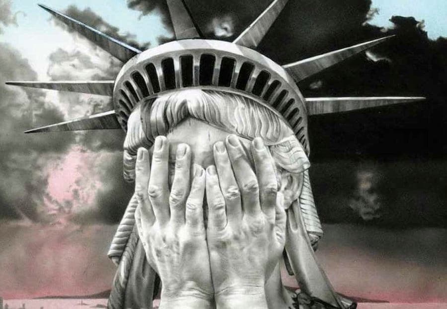 Newspaper uses punk icon Gee Vaucher's weeping Liberty for Trump win cover