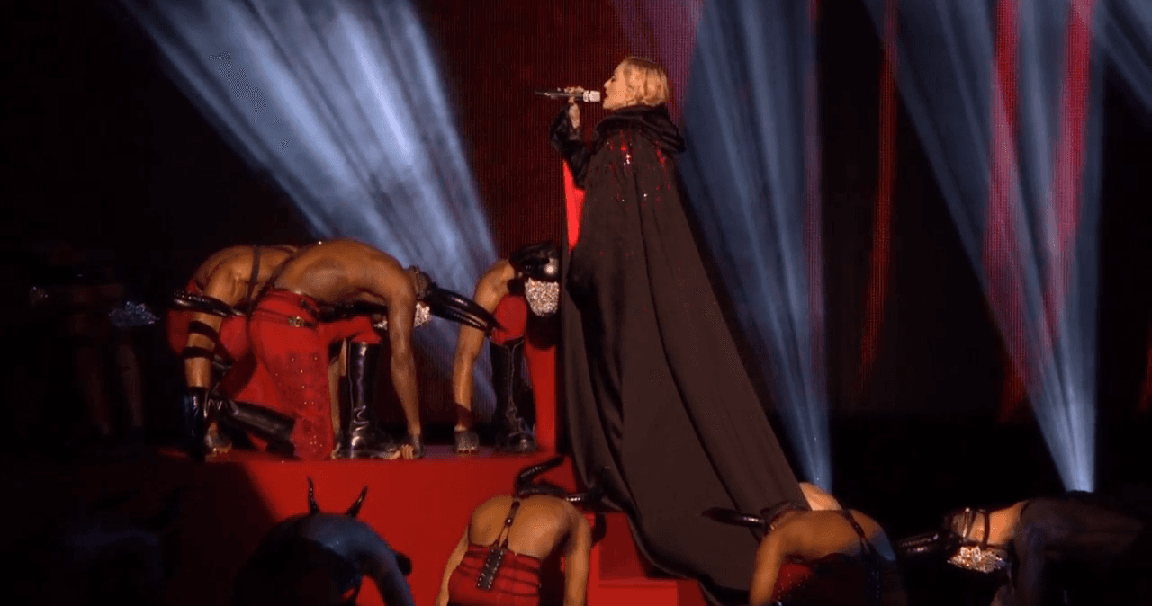 Madonna falls off the stage at the BRIT Awards