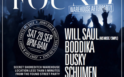 Will Saul announced as secret headliner of FOUND’s Street Warehouse after party.