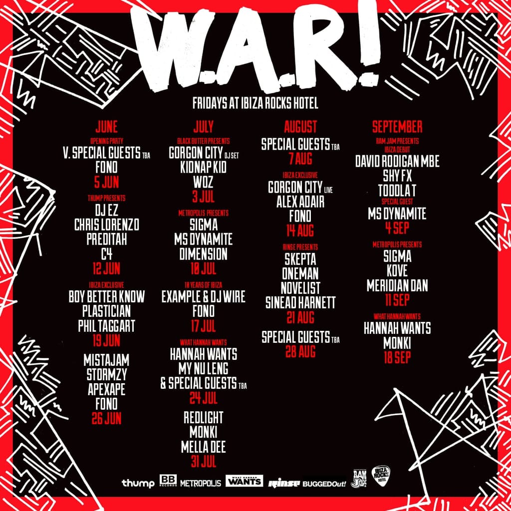 W.A.R! Ibiza announces 2015 season with Gorgon City, David Rodigan, Skepta, Novelist, Oneman and more
